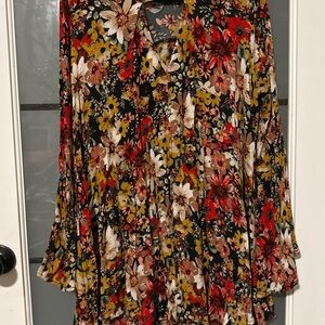 Umgee Vibrant Floral Blouse - Red, Yellow, Cream